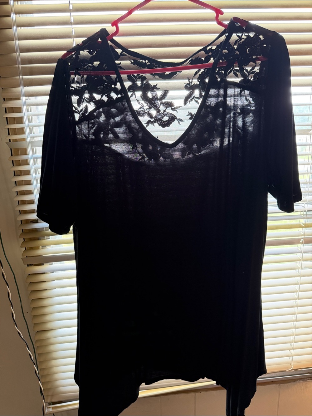 Cable & Gauge Black Floral Lace Yoke Sleep Top